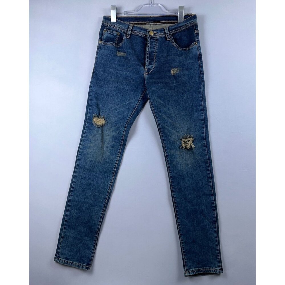 Hugo Boss Skinny Jeans Women W31 Distressed Button Fly Mid Rise Medium Wash Blue